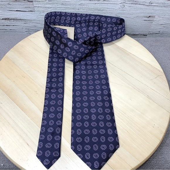 brooks Brothers Classic Neck Tie Navy Blue Purple Paisley 100% Woven Silk O/S - Picture 7 of 12